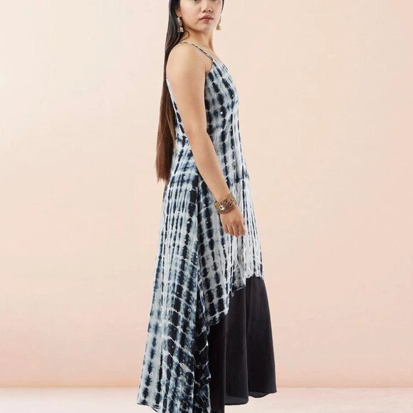 Black and White Chiffon Indo-Western Dress | Muvvas Boutique - Picture 3 of 5